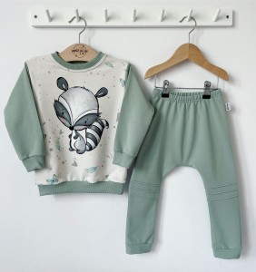 Zestaw dresowy spodnie z przeszyciami + bluza z panelem - little raccoon