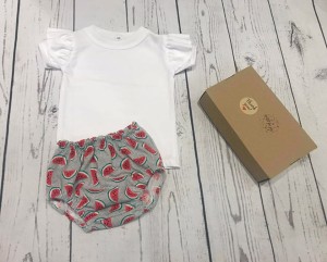 Zestaw - bluzeczka biała i bloomersy arbuzy