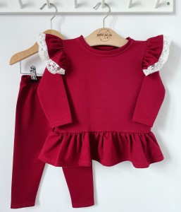 Zestaw bluzeczka z baskinką  + getry - bordo