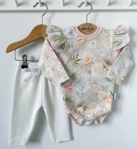 Zestaw dresowy getry + body - beige flowers