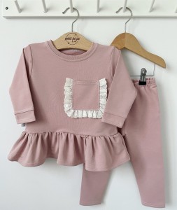 Zestaw bluzeczka z kieszonką+ getry - pudrowy róż