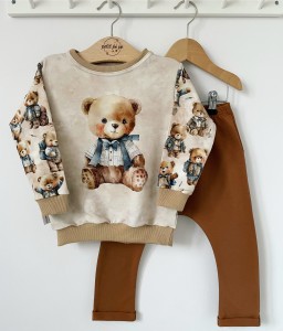 Zestaw dresowy spodnie + bluza z panelem - Teddy bear