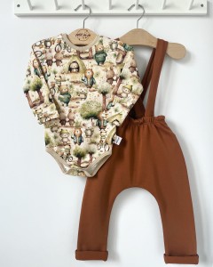 Zestaw dziecięcy - spodenki z szelkami + body- Leśne miśki