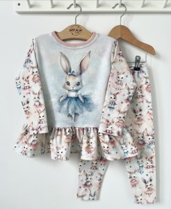 Zestaw bluzeczka z baskinką (panel)  + getry - Króliczek tutu