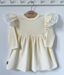 Sukienka z welurku z koronką- Cream