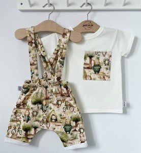 Zestaw spodenki z szelkami + koszulka  - Leśne miśki