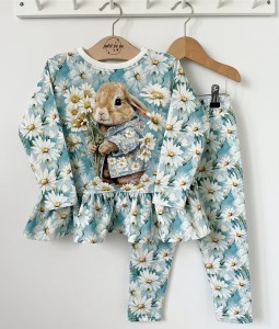 Zestaw bluzeczka z baskinką (panel)  + getry - Daisy rabbit