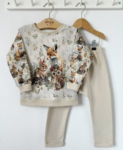 Zestaw dresowy spodnie + bluza z panelem - Curious animals