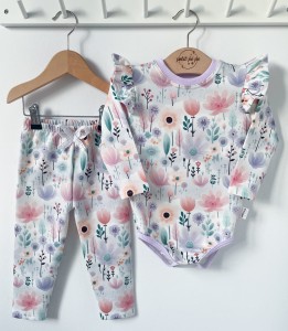 Zestaw dresowy getry + body - Pastelowa łąka