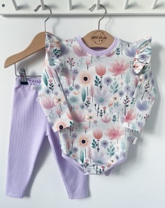 Zestaw dresowy getry prążek + body - Pastelowa łąka