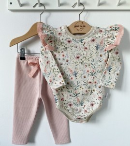 Zestaw dresowy getry prążek + body - Vintage Flowers
