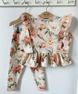 Zestaw bluzeczka z baskinką  + getry - Pastel flowers