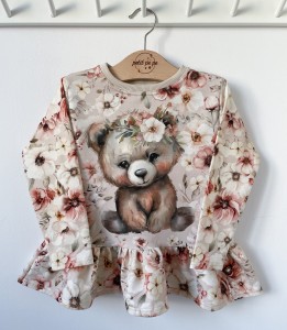 Bluzeczka z baskinką i panelem - Pudrowy miś