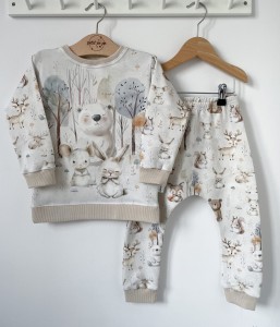 Zestaw dresowy spodnie + bluza z panelem - Pastelowy las