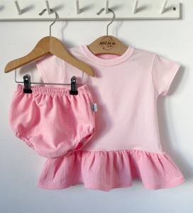 Zestaw: bluzeczka z baskinką i bloomersy muślin- Sweet rose