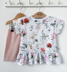 Zestaw bluzeczka z baskinką  + getry - Łąka