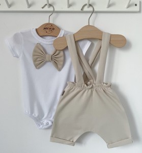 Zestaw spodenki z szelkami + koszulka  - Beige