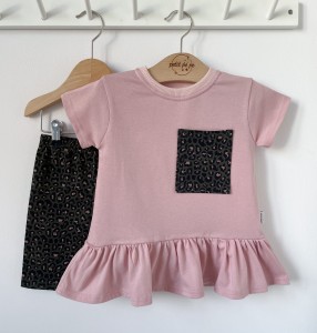 Zestaw bluzeczka z baskinką  + spodenki - Panterka khaki