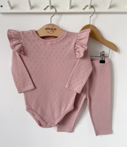 Zestaw dresowy getry + body ażurkowe- brudny róż