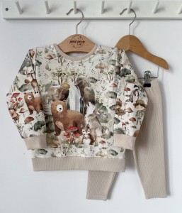 Zestaw getry prążek+ bluza z panelem - Jesienny gaj