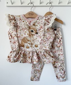 Zestaw bluzeczka z baskinką (panel)  + getry - Bajeczny ogród