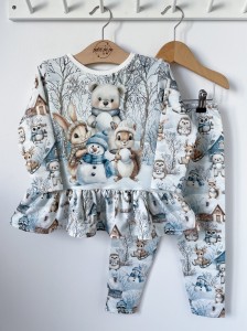 Zestaw bluzeczka z baskinką (panel)  + getry - Zimowe harce