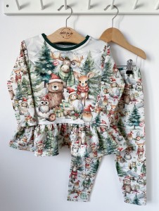 Zestaw bluzeczka z baskinką (panel)  + getry - Happy Xmas