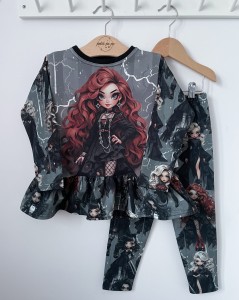 Zestaw bluzeczka z baskinką (panel)  + getry - Czarodziejki