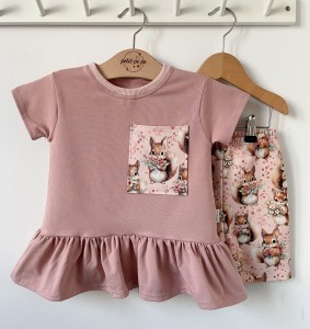 Zestaw bluzeczka z baskinką (kieszeń)  + getry - Wiewióreczka