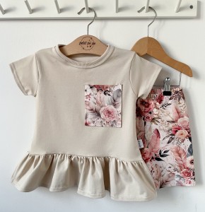 Zestaw bluzeczka z baskinką (kieszeń) + getry - Sweet Rose