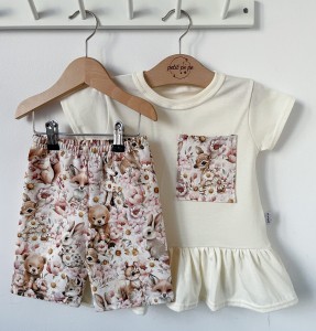 Zestaw bluzeczka z baskinką (kieszeń) + getry - Bajeczny ogród