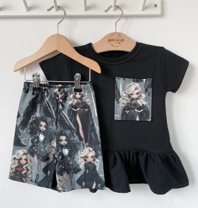 Zestaw bluzeczka z baskinką (kieszeń) + getry - Czarodziejki