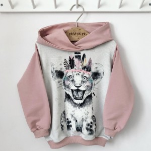Bluza dresowa z panelem - boho tiger pinky