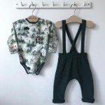 Zestaw dziecięcy - spodenki z szelkami + body zwierzęta we mgle